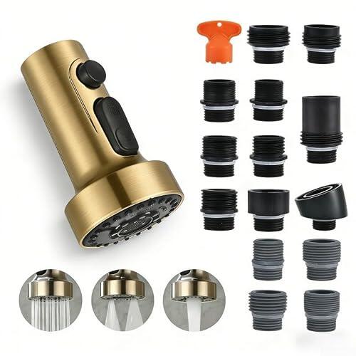 Renueva tu grifo de cocina fácilmente con este cabezal rociador dorado de 3 modos
