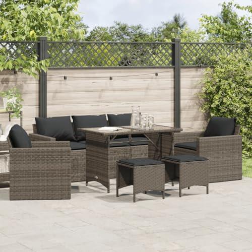 KKHOMEI Muebles de Jardín de Ratán, Juego de Salón de Jardín, Conjunto Jardín Exterior, Balcón,Juego de Comedor de Exterior, Terraza, Resistente a la Intemperie Gris