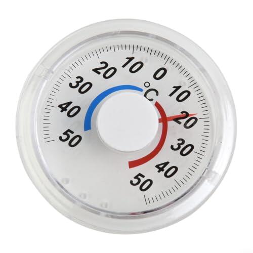 ComfyHarbor Termómetro de obturador redondo, para monitoreo de temperatura meteorológica en interiores y exteriores, puntero de metal para medidor de esfera con escala transparente, medidor de