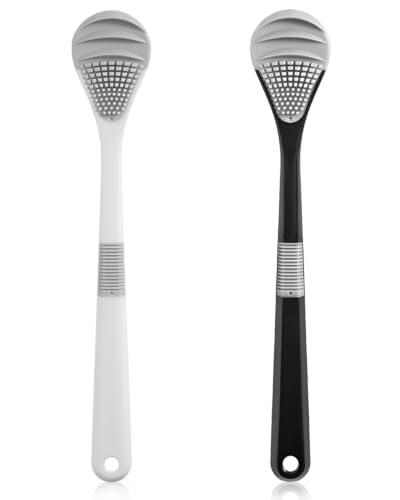 JHOSFA Limpiador de Lengua 2 Piezas Raspador de Lengua con Cepillo Suave de Silicona para Higiene Bucal Adultos Elimina el Mal Aliento Limpiador Lingual Raspador Lingual Cepillo para Lengua Limpieza