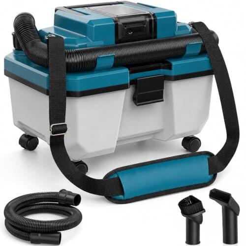 Aspirador en seco y húmedo para batería Makita de 18 V, 18 kPa | Con filtro HEPA, depósito de polvo de 10 L, aspiradora inalámbrica con manguera y accesorios para garaje