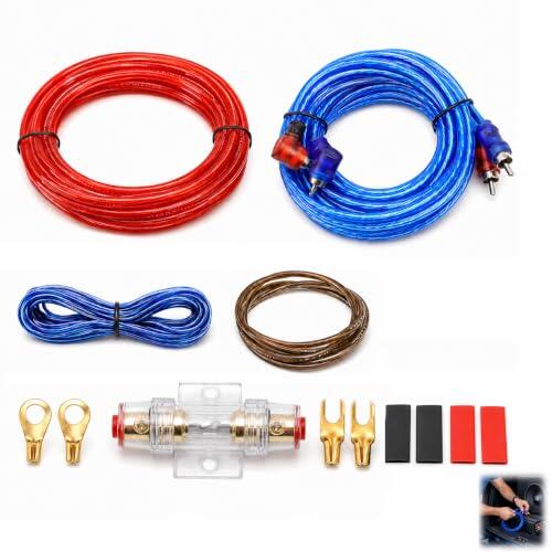 Kit Cable Amplificador Coche, Cableado Car Audio 10GA, Juego de Cables Car Audio con Alimentación 4,5 m, RCA, Remoto, Tierra, Portafusibles AGU 60A, Fusible, Terminales y Accesorios Subwoofer, Altavoz