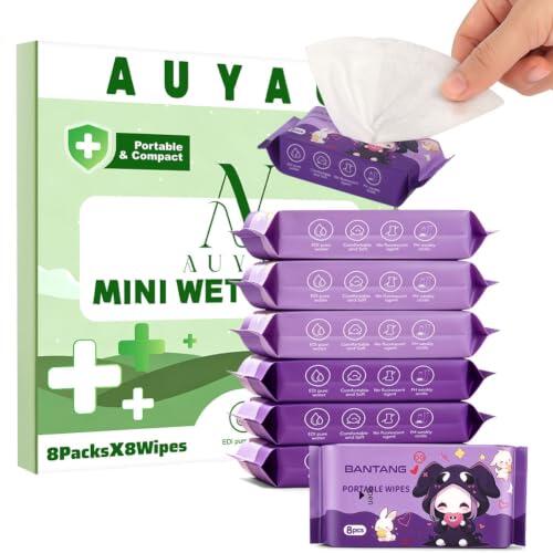 AUYAO Toallitas Portátiles Bebé, 64 Toallitas (8 Packs de 8 Unidades) | Toallitas Bebe, Toallitas Húmedas, Toallitas Húmedas Viaje, Toallitas Húmedas de Viaje, Paquetes Toallitas Húmedas Viaje