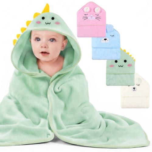 DiULi Toalla de Baño con Capucha para Bebé, Dinosaurio Verde-1 Pieza