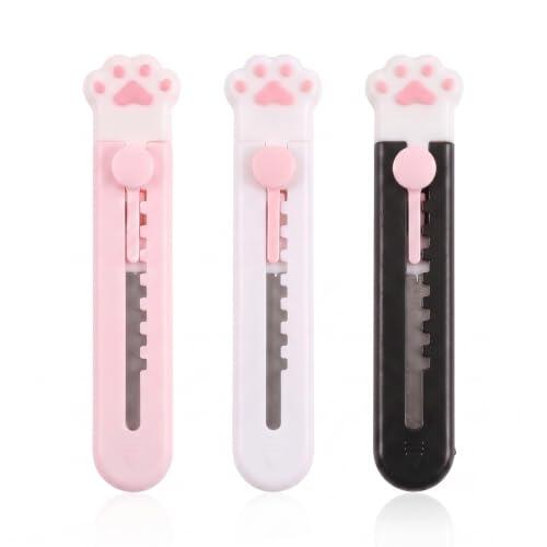 YEMVAR 3 Piezas Mini Gato Cortador de Cajas, Cuchillos Retráctiles, Cuchillo de Bolsillo, Abrecartas Portátil, Abridor de Paquetes, Cuchillo de Papelería, Abridor de Cajas Para para Correo Papel Caja