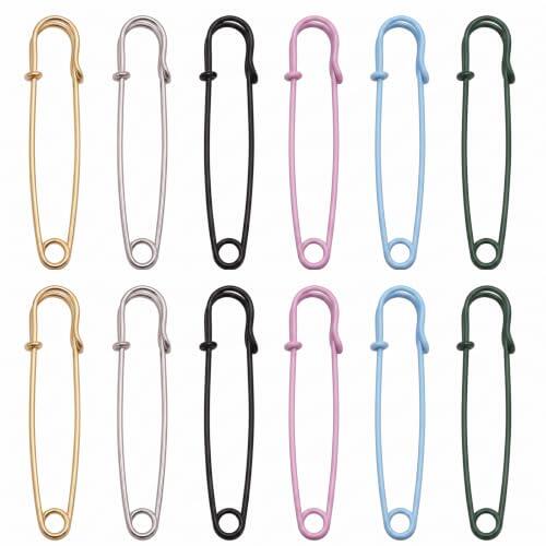 FIQLUL 12 Piezas Imperdibles Grandes de Seguridad de Metal, Imperdibles Decorativos de Colores para Ropa, Mantas y Manualidades, Alfileres Resistentes para Costura y Accesorios DIY, 6 Colores