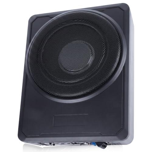 Realdio Subwoofer Activo Bajo Asiento Coche 10 Pulgadas 1000W | Amplificador Integrado Subwoofer Slim con Bass Boost Filtro Pasa Bajo Entrada High-Low para Coche SUV Camión