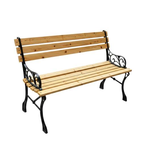 Baroni Home Banco de jardín de madera y hierro fundido decorado, banco exterior de 2-3 plazas con respaldo y reposabrazos, para jardín, terraza, balcón y patio, 122 x 50 x 70 cm