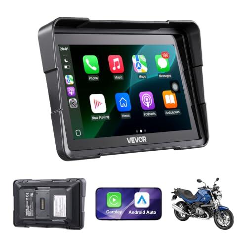VEVOR CarPlay para Motocicleta 7 pulgadas con Apple CarPlay y Android Auto | Sistema de Navegación GPS, Pantalla Táctil, Bluetooth Dual, Asistente de Voz Siri y Google, IP67, Compatible con Motos BMW