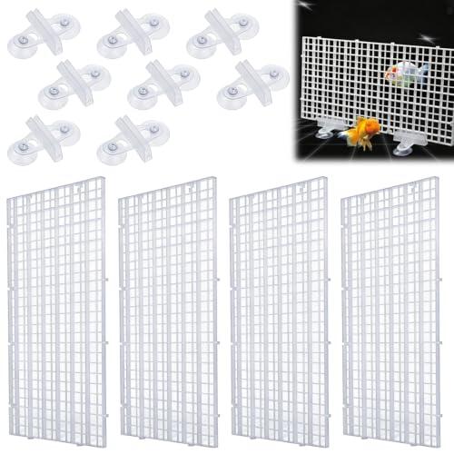 Separador para Acuario, Divisor de Acuario, Rejilla Divisora Acuario | 4 Piezas Divisor de Acuario Rejilla de Plástico, con 8pcs Clips de Ventosas, para Filtración DIY y Protección, 15x30cm