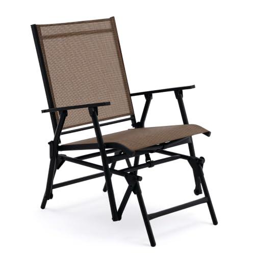 Zedachica Mecedora de Jardín Plegable, Silla Mecedora de Exterior sin Montaje, Estructura de Acero y Tejido Textilene, Resistente a la Intemperie,Marrón