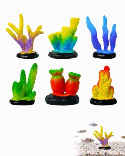 KAHZOR 6 Piezas Decoración de Coral Artificial, Plantas Acuario de Resina para Peces, Adornos para Peceras y Acuarios, Crea Refugio Natural para Reducir el Estrés