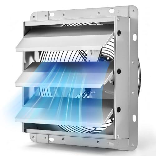 VEVOR Ventilador Extractor de Pared con Persiana, 1400 RPM, 25,5 W | Flujo de aire de 6,5 m/s, carcasa de acero, ventilador industrial con cable, para garaje, taller, cobertizo y ático