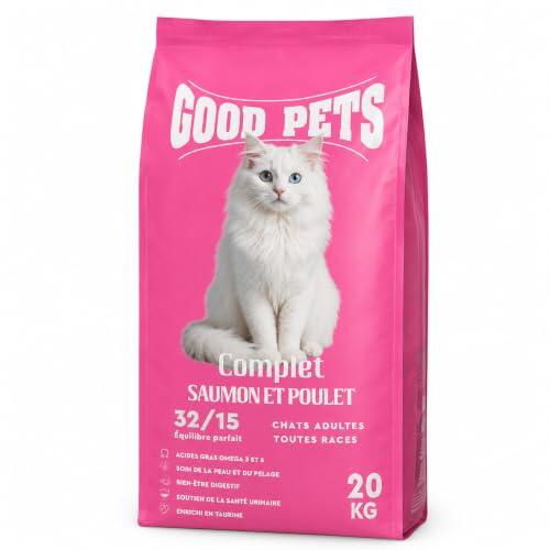 GOOD PETS Complet Pienso para Gatos Adultos 20 kg, Salmón y Pollo | Fórmula 32/15, Alimento Completo para Todas las Razas, con Taurina, Omega 3 y 6