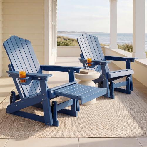 Sillón Adirondack con reposapiés, silla Adirondack de HDPE con portavasos y función de balanceo, respaldo ajustable, resistente a la intemperie y fácil de mantener para jardín, terraza y balcón