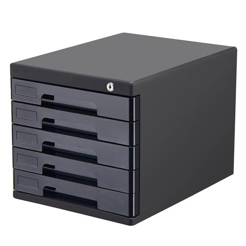 Archivador de escritorio con cerradura de 5 capas A4, gabinete de almacenamiento de documentos para oficina y hogar, soporte seguro para papel y papelería, diseño negro duradero, perfecto para guardar