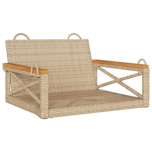 Genérico - Balancín de resina (63 x 62 x 40 cm), color beige | Poli Ratán Duradero, Asiento Colgado, Anillos de Fijación, Marco Acero, 110 kg Max