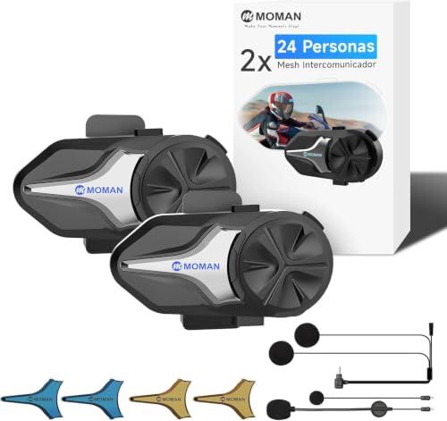 Moman CPX - Auriculares de malla para motocicleta, 2000 m, para 24 motocicletas (2 unidades)