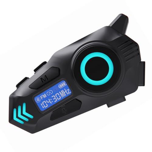 Motorcycle Intercom, Helmet Bluetooth Communication Headset with 500M Range | Motorbike Headset with FM Radio, LCD Display, IP65 Waterproof, Soft and Hard Microphones for Most Helmets