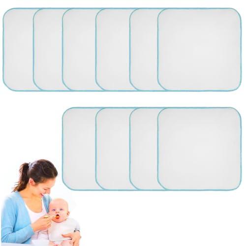 Androxeda 10 Toallitas de Algodón con Borde Azul 14x14cm – Reutilizables, para Baño del Bebé