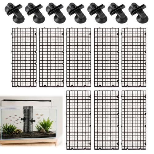 Separador Acuario 8 Divisor de Acuario Rejilla de Plástico 8 Ventosa Fija | Divisores de Pecera 30 x 15cm Separe Eficazmente Diferentes Peces para Filtración DIY y Protección del Fondo en Aquascapin