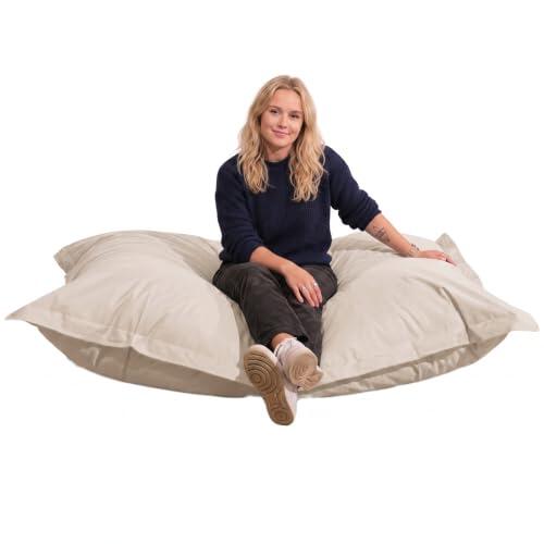 bananair - Puf de Exterior Repelente al Agua XXL, 140 x 180 cm, Beige | Anti-UV, Funda Extraíble, Repelente al Agua, Versátil