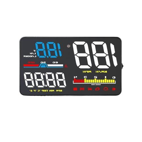 Head Up Display Proyector Digital de Parabrisas con Pantalla Frontal, velocímetro, Temperatura del Agua, Consumo Combustible y Alarma Exceso Velocidad