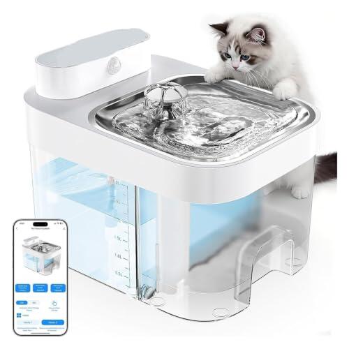 Fuente de Agua for Gatos 2026 sin Filtro, monitoreo por aplicación, Fuente inalámbrica for Mascotas de 3 litros con batería de 5000 mAh