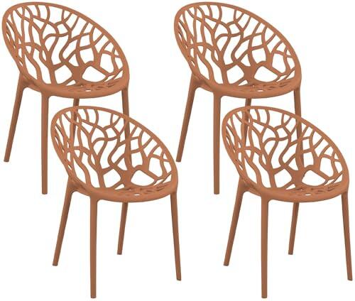 CLP Set de 4 Sillas de Jardín Hope Apilables y Resistentes a la Intemperie, Sillones de Exterior con Apoyabrazos UV, Plástico hasta 150kg | Color Terracotta