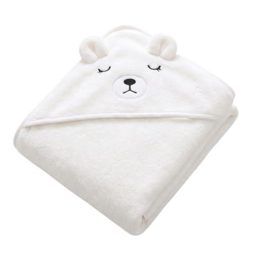Toalla Bebe con Capucha de Oso Blanco, Capa de Baño Bebe Recién Nacido Ultra Suave y Absorbente, Albornoz Infantil para Baño y Piscina, Regalo para Bebes y Niños