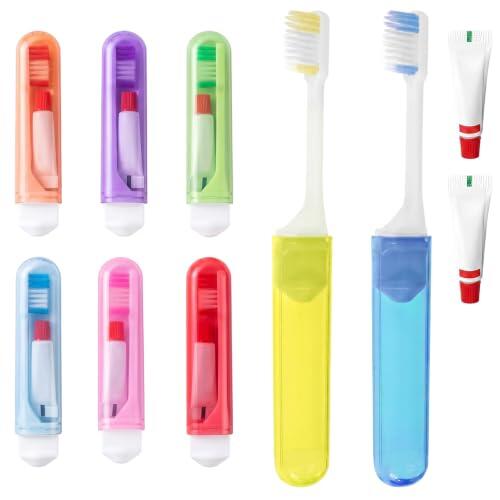 XBFOCNH 8 Pcs Cepillo Dientes Viaje con Mini Pasta de Dientes, Cepillo de Dientes Suave y Plegable para Camping, Senderismo y Viajes de Negocios, Kit Dental Viaje Portátil para Adultos y Niños