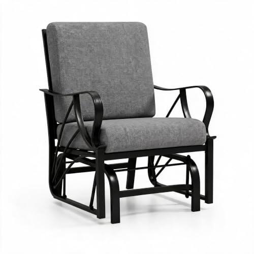 Garvee Balancín Deslizante Exterior con Cojín, Hierro, 66 cm, Gris Oscuro | Balancín deslizante exterior hierro, cojín acolchado desmontable, reposabrazos curvos, sillón mecedora jardín terraza porche