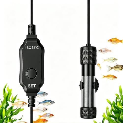 50W Calentador de Acuario, Calefacción para Acuarios Termostato Ajustable | 18°C a 34°C Calentador de Tanque Acuario para Peceras y Tanques de Tortugas 10-50 Litros