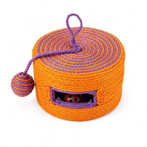 Rascador para Gatos de Sisal con Juguete Interactivo, Tejido a Mano, Pelota Colgante y Bolas Interiores, Centro de Juego para Gatos de Interior, 16,5 x 10 cm