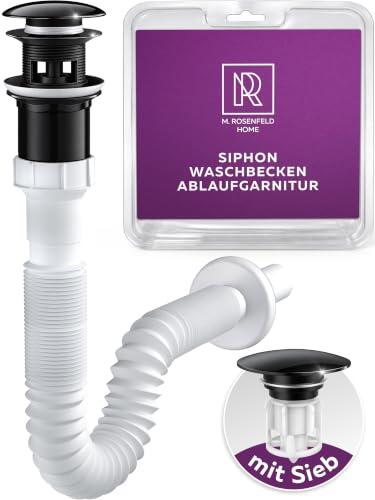 M. ROSENFELD HOME Sifón flexible para lavabo, válvula de desagüe con rebosadero, protección contra olores, fácil montaje, ajuste universal, color negro