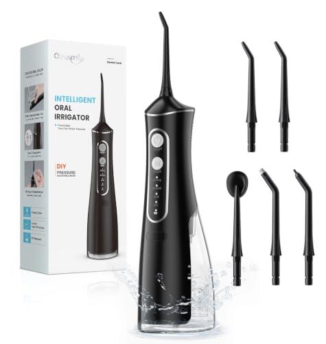 OasiSmile L8 Irrigador Dental, 300 ML Irrigador Bucal con Autoajuste DIY | 4 Modos, 5 Boquillas, Irrigador Bucal Portátil y Recargable, Ideal para Ortodoncia y Encías Sensibles, Viajes y Hogar, IPX7