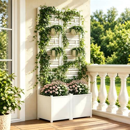 Transforma tu jardín o terraza con el elegante juego de dos jardineras con enrejado de BIXUYOU