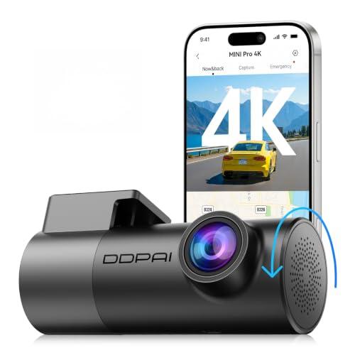 DDPAI MINI Pro 4K Dashcam Coche, Cámara 2160P, Giración de 360°, 5.8G WiFi6 | Visión Nocturna, 24H Monitor Aparcamiento, Control por App, Grabación en Bucle, Supercondensador