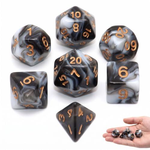 Juego de 7 Dados Poliédricos para D&D, Color Mezcla de Blanco y Negro, Dados de Rol para Dungeons and Dragons, Pathfinder y Juegos de Mesa, Set de Dados RPG para Principiantes y Jugadores