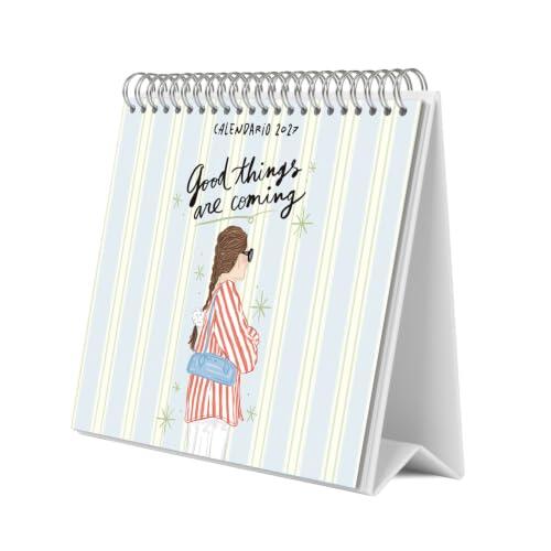Grupo Erik Ana Marin Calendario Sobremesa 2027 - Calendario Mesa | 19,5x16,5cm, Planificador Mensual, 12 Ilustraciones, 2 Formatos, Caja Protectora, En Español