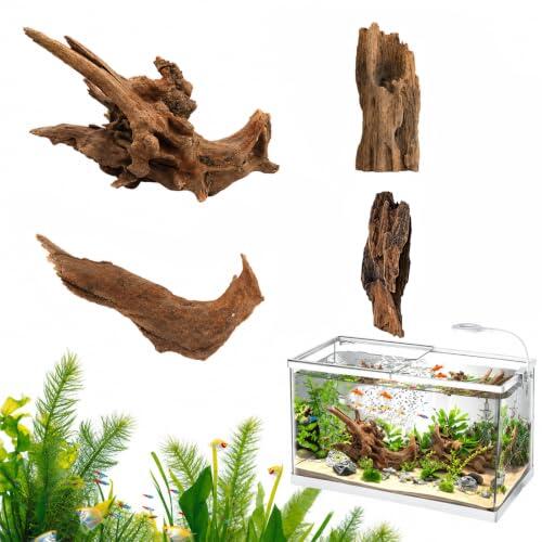 FuYelng 4 Piezas Decoración Acuario Madera Natural 10-15cm Tronco Acuario | Troncos Naturales Decorativas Belleza Natural para Acuarios, para Paisajismo Acuático y Decoración Reptile