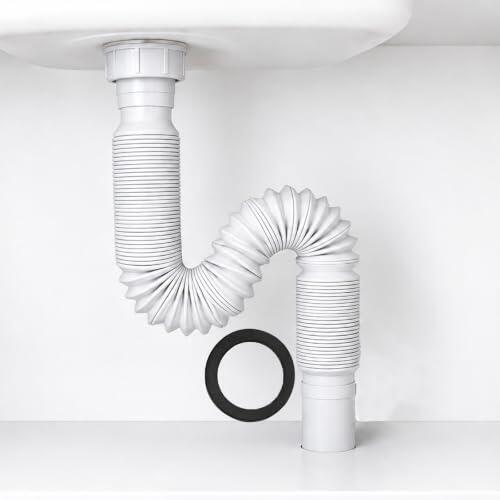Sifón Lavabo Flexible Universal, Tubo de Desagüe Extensible 1 1/4 Pulgadas, Salida 32 mm, Manguera con Alambre de Acero y Sello de Agua Antiolor para Lavabo, Fregadero, y Baño, Blanco