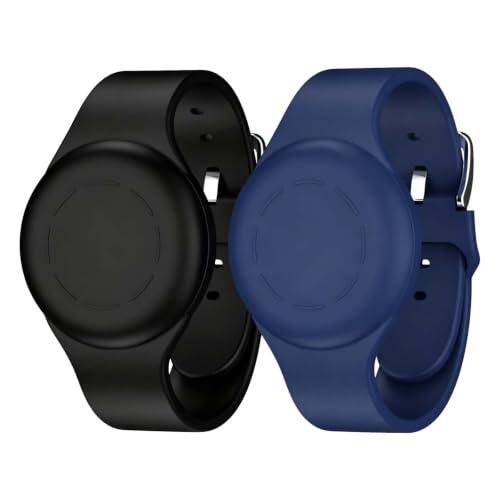 LIUYIDM Pulsera Niño Impermeable 2 Piezas (Negro + Azul) | Correa Protección Silicona Niños Funda de Correa de Rastreador GPS Antipérdida de Silicona