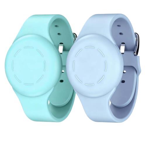 LIUYIDM Pulsera Niño Impermeable 2 Piezas (Azul claro + Verde) | Correa Protección Silicona Niños Funda de Correa de Rastreador GPS Antipérdida de Silicona