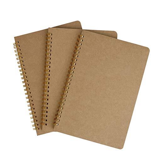 Cuadernos A5 Blanco de Espiral, Cuaderno Rayado con Cubierta de Papel Kraft, 100 Páginas, Pack de 3