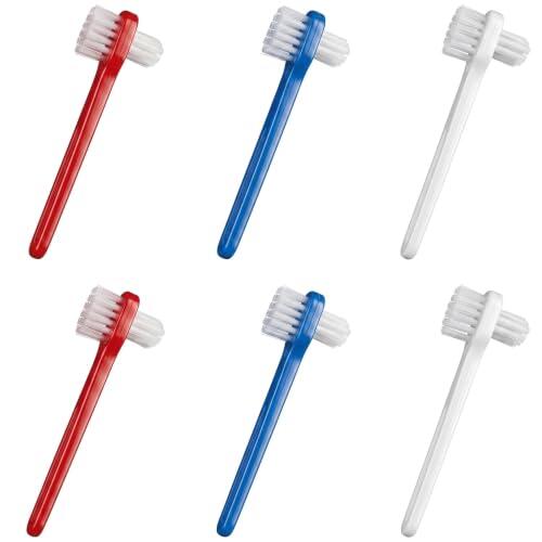 Cepillo para Prótesis Dental y Férula Limpiador de Doble Cabezal Pack de 6 | Cerdas de Nailon Rígidas, Mango Antideslizante Ergonómico, Aparatos Ortodónticos, Adultos Mayores, Orificio de Colgado