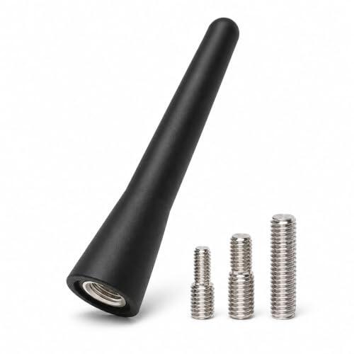 Antena Coche Corta Universal FM Am 6,5cm, Mini Antena Coche Radio Vehículo con Tornillos Adaptadores M4 M5 M6, Mástil Antena Automóvil Compacta de Caucho y Metal para Coches con Base de Antena
