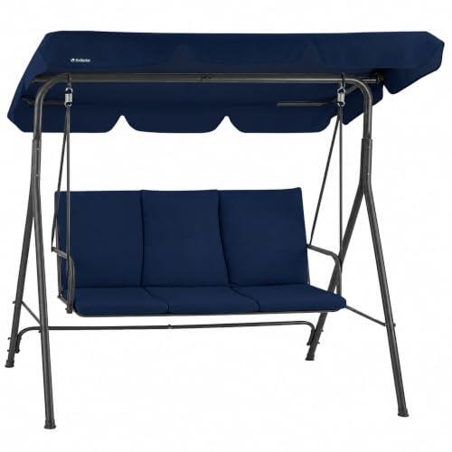 HinHocker Hollywoodschaukel 3 plazas con toldo | Azul oscuro | soporta hasta 250 kg | Cuna balancín, banco balancín al aire libre | Columpio de jardín, silla balancín | Columpio suave, balancín para