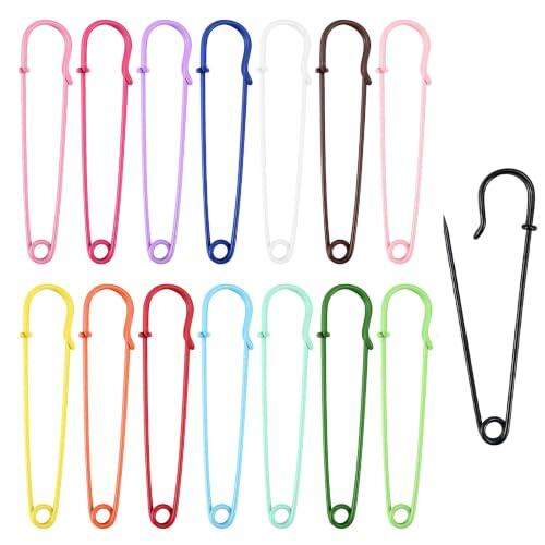LEOUEANR Paquete de 15 pines de seguridad metálicos coloridos de 75 mm | Múltiples colores, 75 mm de longitud, cierre seguro, uso artesanal y costura, metal duradero