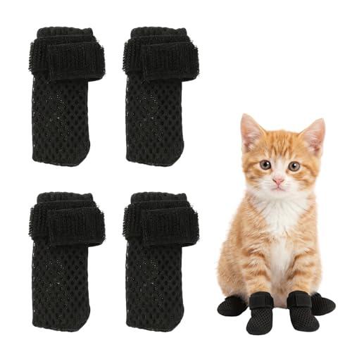 LEFZUR Set de 4 Zapatos para Gato de Malla Transpirable, Zapato para Gato Ajustable Anti-Arañazos para el Baño y el Corte de Uñas